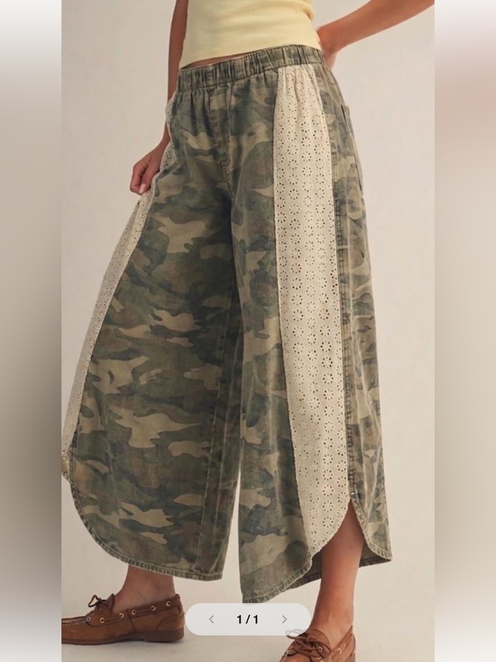 493 ❤️ TULIP WASHED CAMO SIDE
FRAMING LACE WIDE LEG PANTS